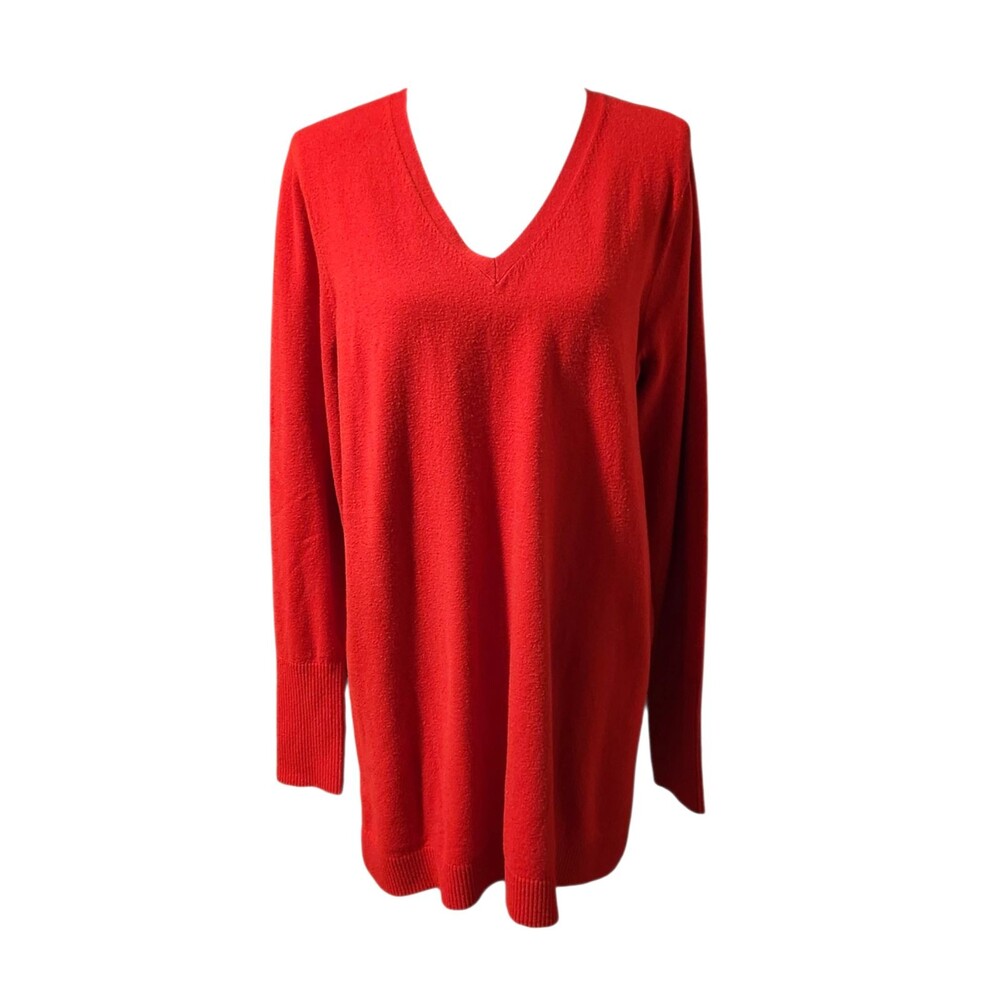 J Jill Tunic Sweater V-Neck Ribbed Cuff & Hem Red Womens Size Large/Tall